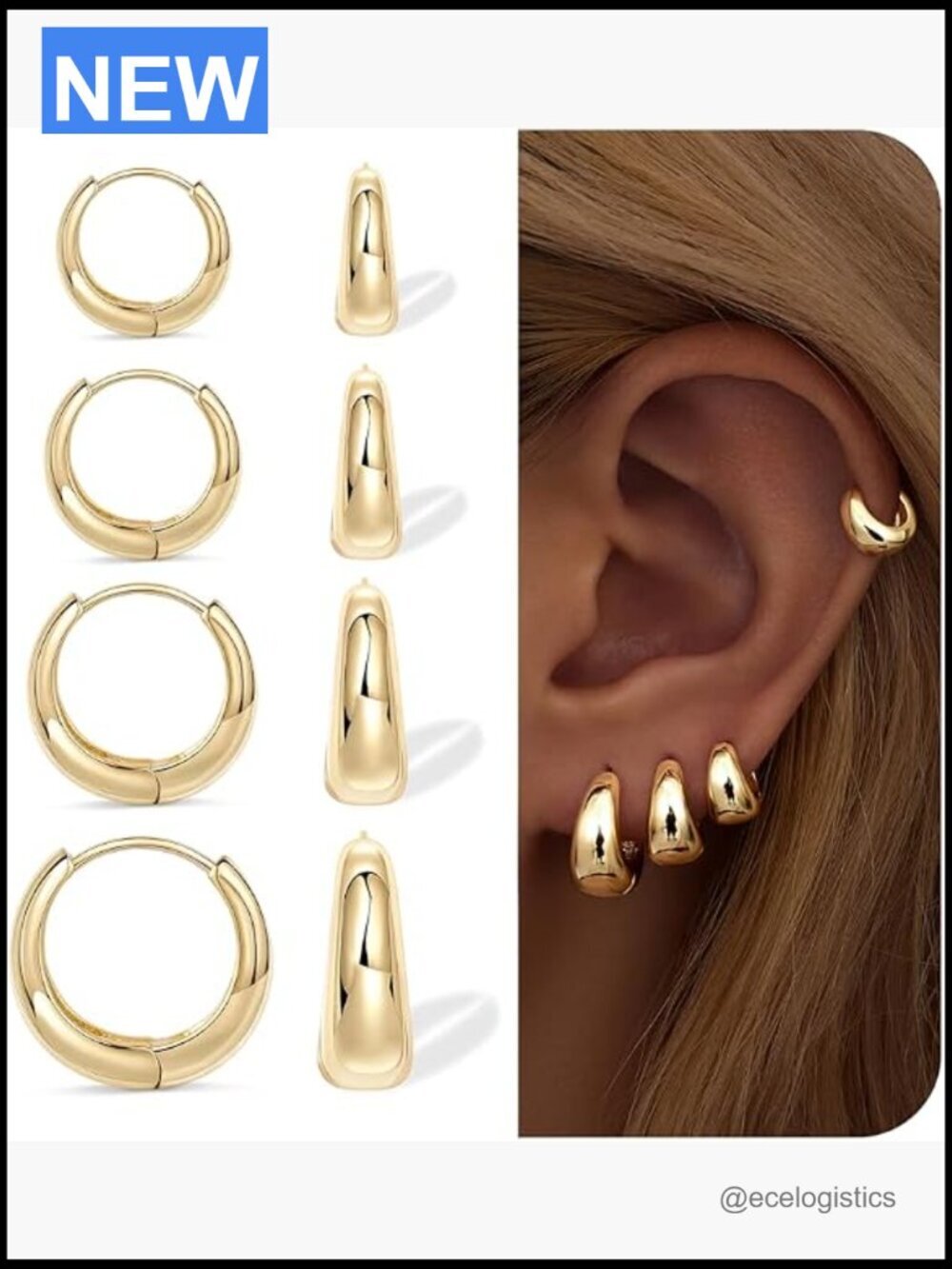 Gold Chunky Huggie Hoop Earrings Set 6-12mm Hypoallergenic